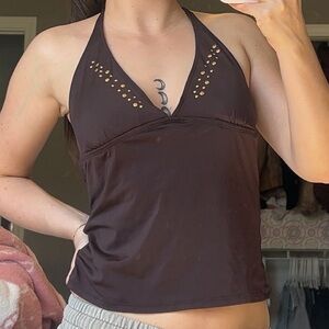 brown and gold tankini top